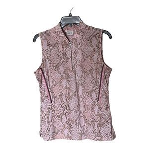 Tail Tech Pink Snakeskin Print Quarter Zip Sleeveless Golf Shirt Size Medium